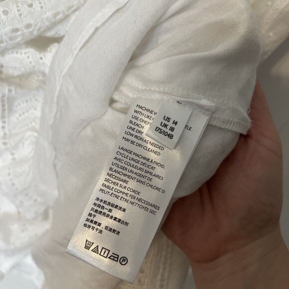 Anthropologie Ebba Midi Dress Womens 14 Eyelet White Cottage Boho Button Cutout - Picture 10 of 14